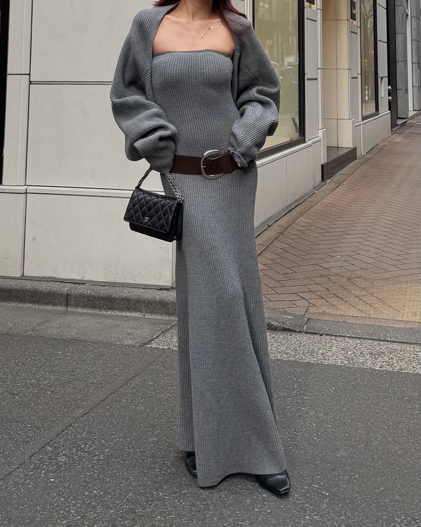 RIBBED KNIT MAXI DRESS 3-PIECE SET