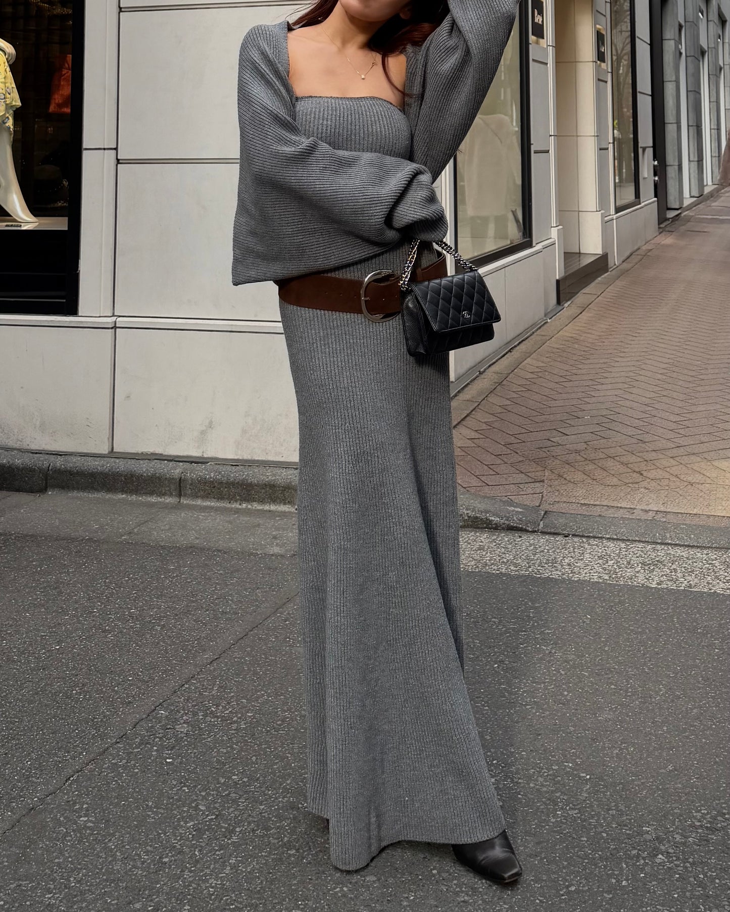 RIBBED KNIT MAXI DRESS 3-PIECE SET