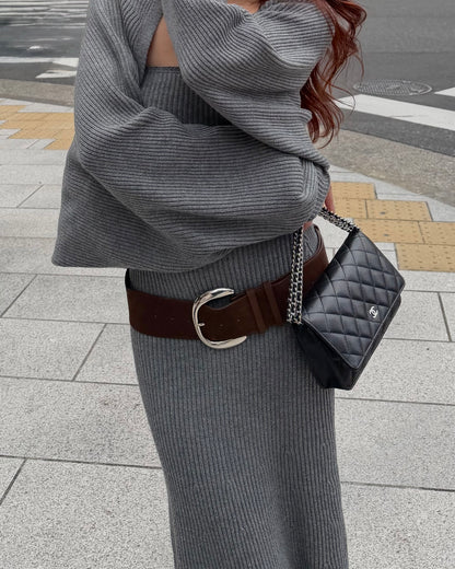 RIBBED KNIT MAXI DRESS 3-PIECE SET