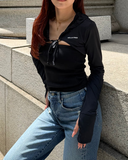 99% SUNBLOCK SHORT HOODIE IN BLACK