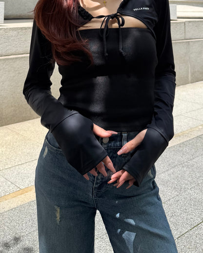 99% SUNBLOCK SHORT HOODIE IN BLACK