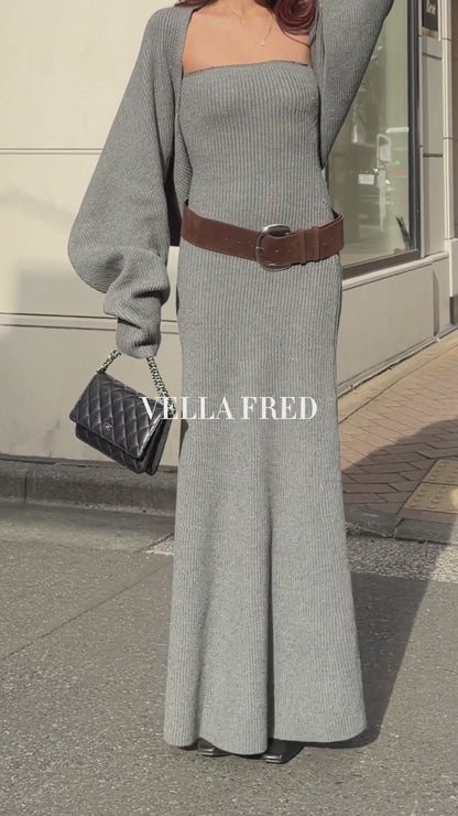 RIBBED KNIT MAXI DRESS 3-PIECE SET
